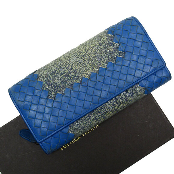 Bottega Veneta Handbags - Bottega Veneta long wallet blue intrecciato leather